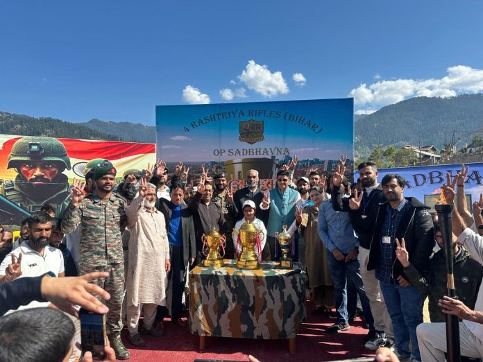 Dignitaries posing along with trophies during inaugural event at Bhaderwah. -Excelsior/Tilak Raj Dignitaries posing along with trophies during inaugural event at Bhaderwah. -Excelsior/Tilak Raj