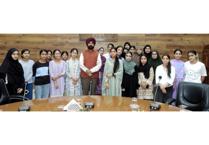 DC Doda with students during interactive session on Saturday.