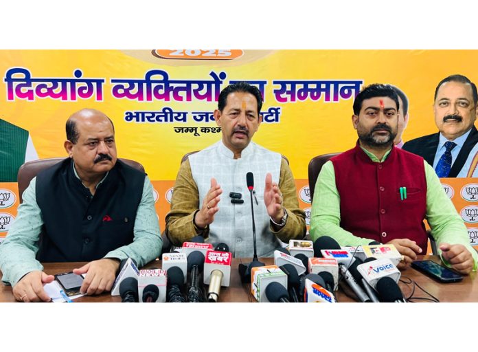 BJP leaders at a press conference at Jammu on Wednesday.