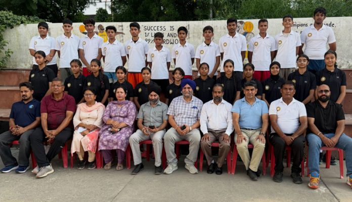 J&K Basketball teams with screening committee before leaving for Nationals.