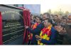 Sports Minister Satish Sharma inaugurating developmental projects in Tangmarg.