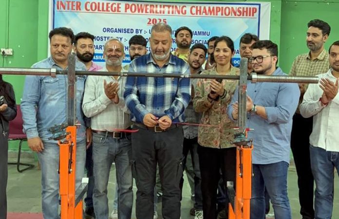 Dr Daud Iqbal Baba, Director, Directorate of Sports and Physical Education, University of Jammu inaugurating Inter-Collegiate Powerlifting Competition.