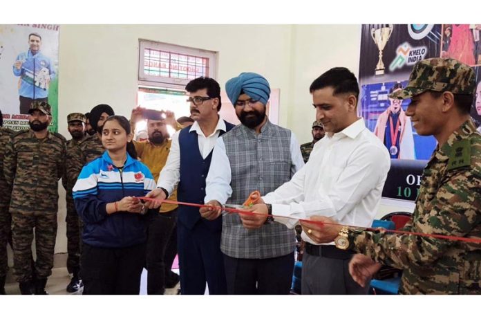 Olympian shooter Chain Singh and DC Doda Harwinder Singh inaugurating Girls Archery and Shooting Competitions at Doda. —Excelsior/Tilak Raj