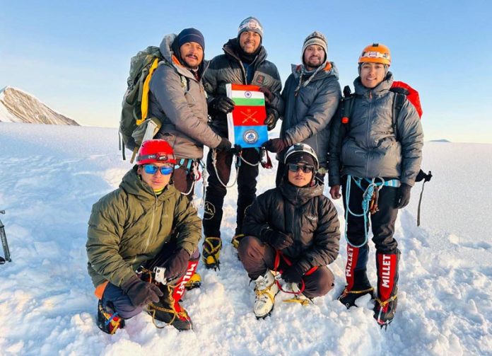 Col. Ranveer Singh Jamwal with the expedition team after successful Mt. Gorichen summit.