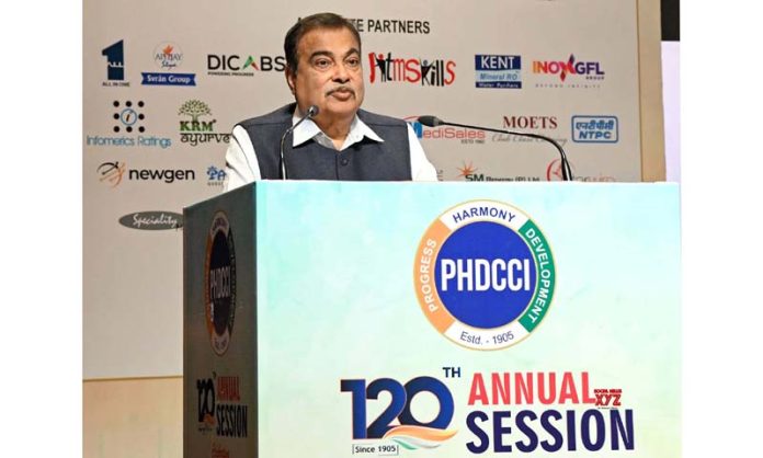 Union Minister of Road Transport & Highways Nitin Gadkari addressing the 120th Annual Session of PHDCCI, in New Delhi on Thursday.