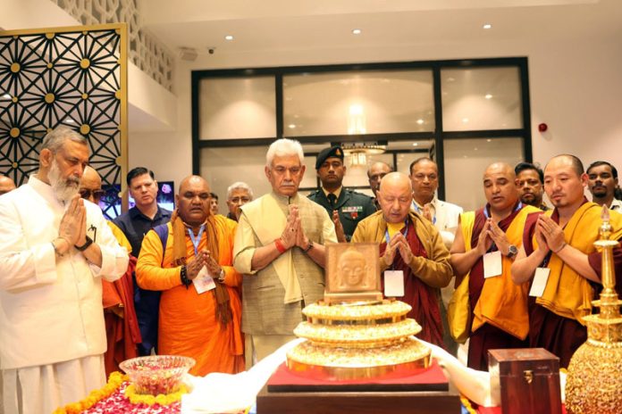 Lieutenant Governor Manoj Sinha and other officials with Holy Relics of Lord Buddha in New Delhi.