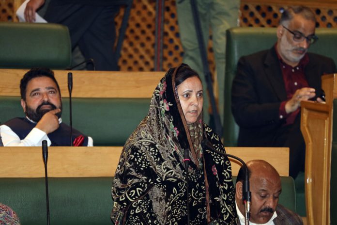 Minister Sakeena Itoo speaking in Assembly on Tuesday. —Excelsior/Shakeel