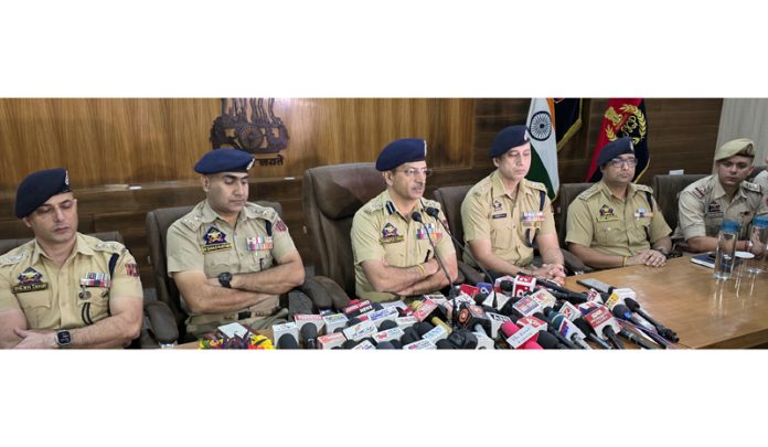 SSP Jammu Joginder Singh along with other senior officers during a press conference at DPL Jammu. -Excelsior/Rakesh