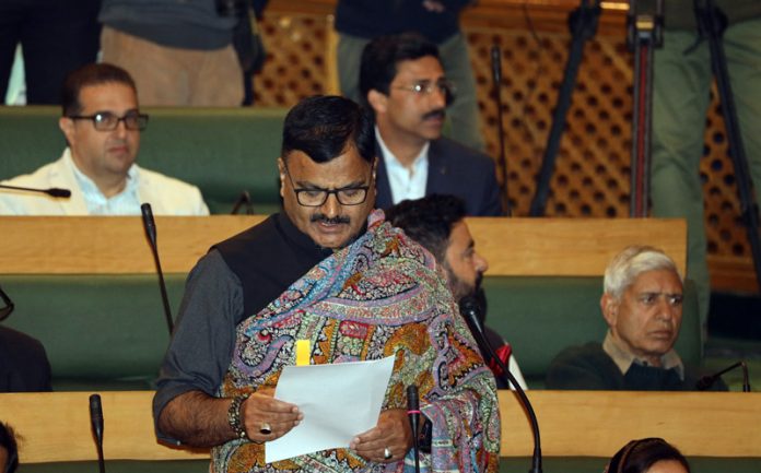 Minister Javed Ahmed Rana replying to a question in Assembly on Tuesday. —Excelsior/Shakeel