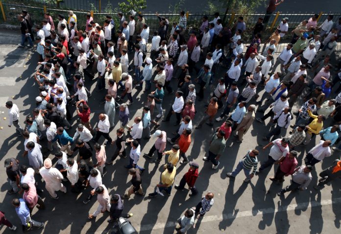 PHE daily wagers taking out protest march in Jammu on Monday. — Excelsior/Rakesh