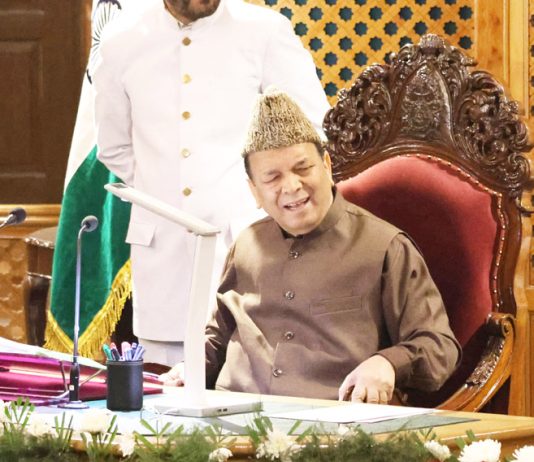 Speaker addressing MLAs in Assembly on Thursday. -Excelsior/Shakeel