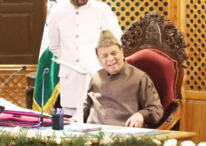 Speaker addressing MLAs in Assembly on Thursday. -Excelsior/Shakeel