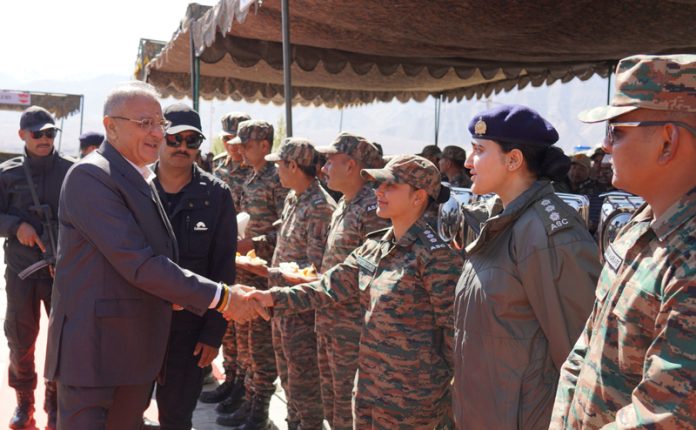 LG Ladakh Kavinder Gupta interacting with soldiers at an Army unit in Leh.