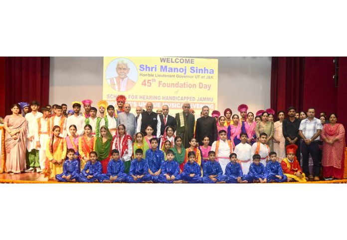 LG Manoj Sinha during the 45th Foundation Day of J&K Samaj Kalyan Kendra’s hearing impaired school atJammu.