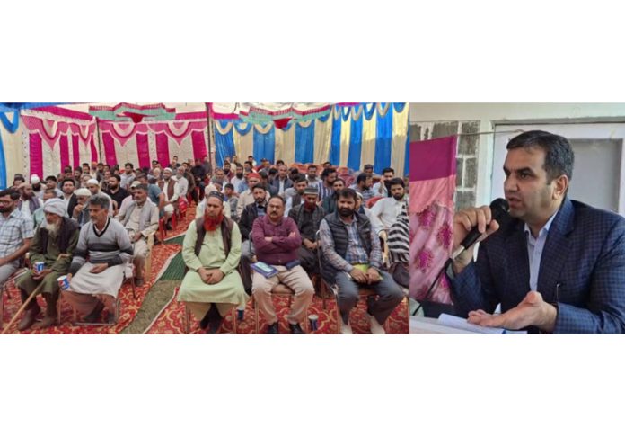 DC Ramban Mohd Alyas Khan speaking during public outreach camp at Sangaldan on Monday.