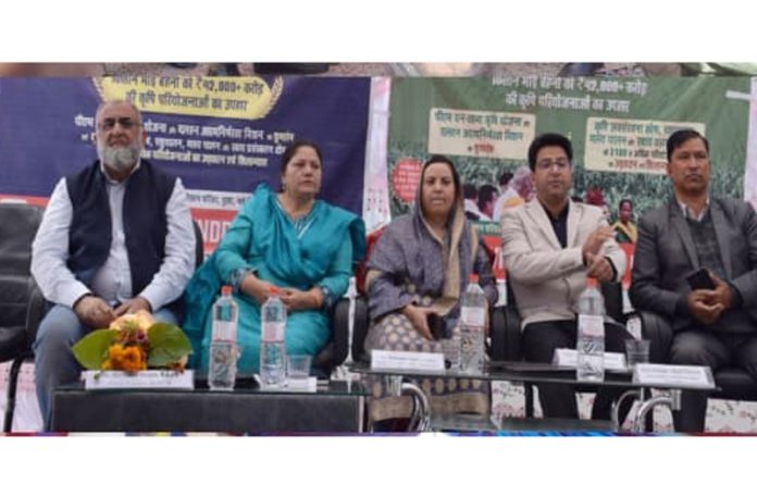 Minister Sakeena Itoo during a function at Kulgam on Saturday.