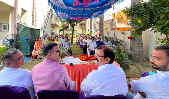 MLA Jammu West, Arvind Gupta during a meeting at Anand Nagar Bohri on Sunday.