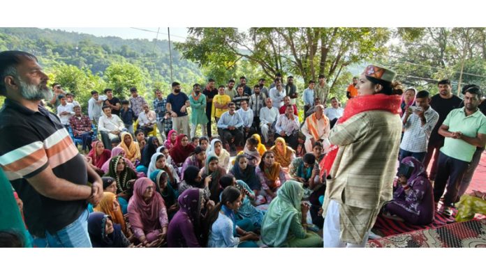 BJP candidate Devyani Rana addressing a public gathering on Thursday.
