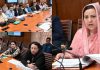 Minister Sakeena Itoo chairing a meeting at Srinagar on Tuesday.