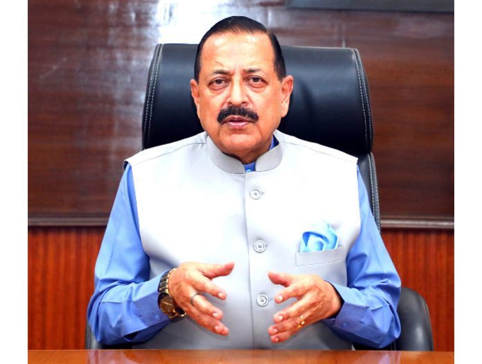 Union Minister Dr. Jitendra Singh chairing a review meeting through video conferencing on Sunday.