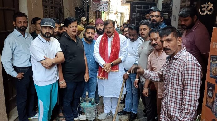 BJP MLA Jammu West, Arvind Gupta inspecting sewerage works in Ward 27 on Tuesday.