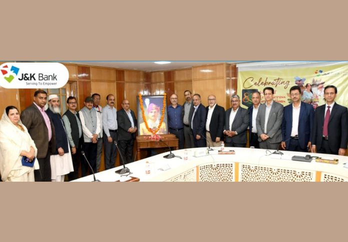 J&K Bank team paying tribute to founder Maharaja Hari Singh on Wednesday. J&K Bank team paying tribute to founder Maharaja Hari Singh on Wednesday.
