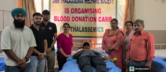 Volunteers donating blood during camp by SMVDU in collaboration with Thalassemia Society. Volunteers donating blood during camp by SMVDU in collaboration with Thalassemia Society.