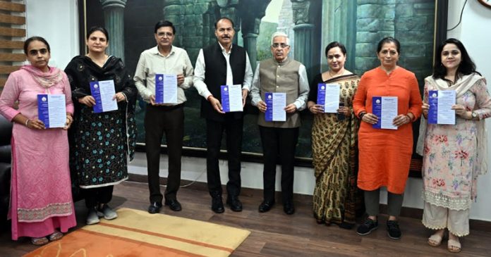 JU VC, Prof. Umesh Rai and others releasing a new volume of 'Researcher: A Multidisciplinary Journal' on Wednesday.