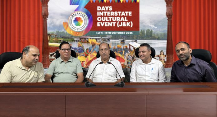 Delphic Council president Ashok Singh and other dignitaries during a press conference at Jammu.
