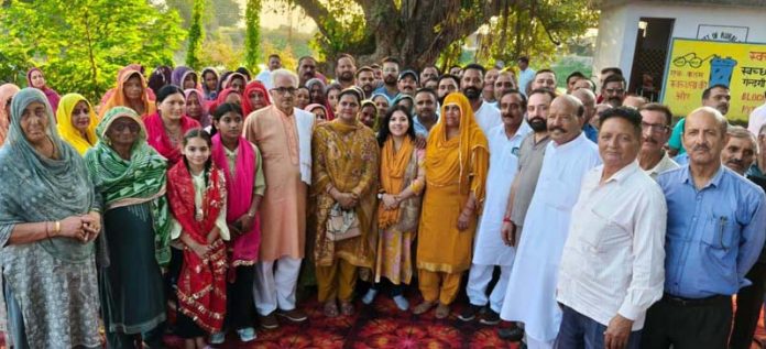 BJP candidate Devyani Rana during Nukad meeting in Nagrota constituency on Friday.