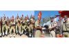 Newly inducted recruits celebrating at BSF STC Humhama (left) and another recruit being awarded on completion of training at BSF STC Udhampur (right). -Excelsior/Shakeel