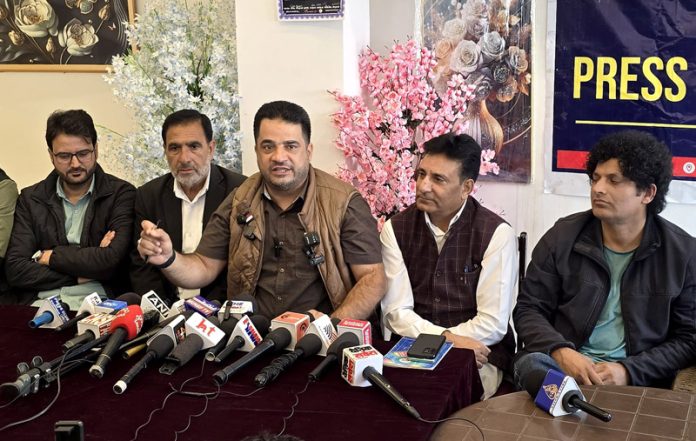 AIP leaders during a press conference in Srinagar on Saturday. -Excelsior/Shakeel