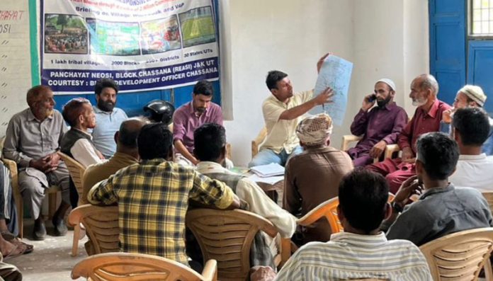 Locals during a Gram Sabha in Reasi district on Thursday.