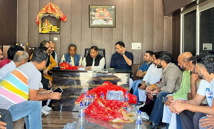 BJP leaders during an election meeting at Nagrota on Thursday.