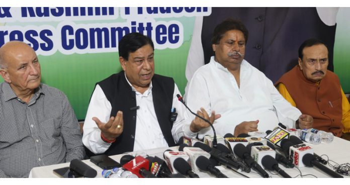 Senior JKPCC leaders during a press conference at Jammu. -Excelsior/Rakesh Senior JKPCC leaders during a press conference at Jammu. -Excelsior/Rakesh