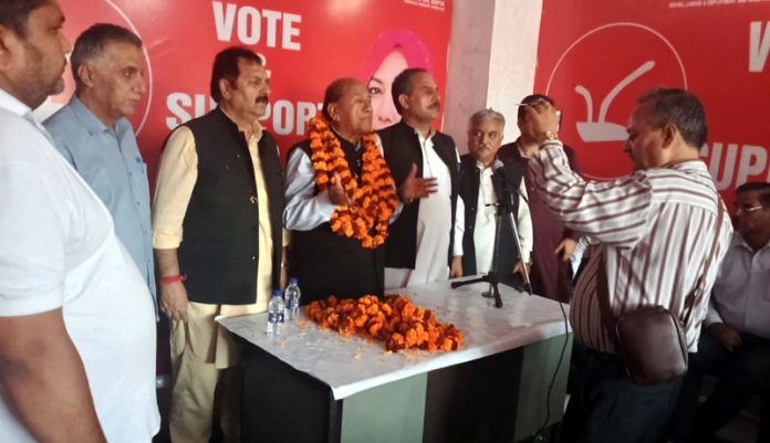 Senior NC leaders during poll campaign in Nagrota on Thursday.