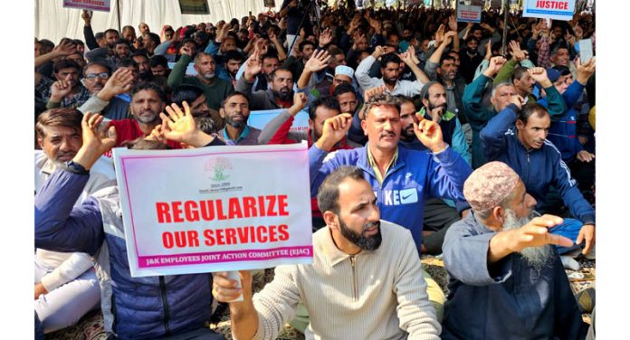 Employees Joint Action Committee staging a protest on Thursday. -Excelsior/Shakeel