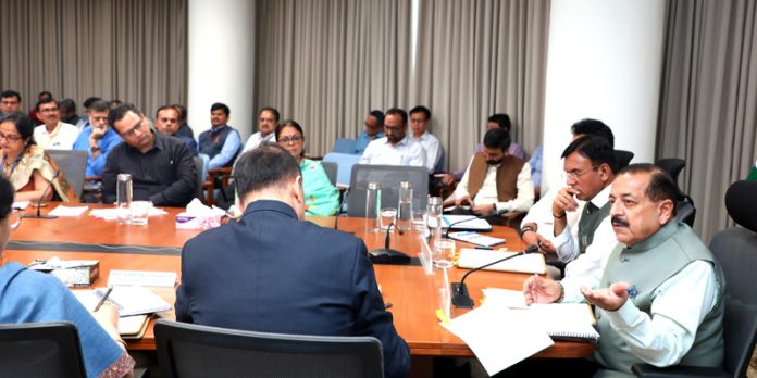 Union Minister Dr Jitendra Singh speaking at a high-level review meeting of “Special Swachhata Campaign 5.0” at Kartvaya Bhawan, New Delhi on Tuesday.