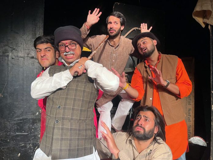 A scene from the play ‘Tauba-Tauba’ staged in Jammu on Sunday.