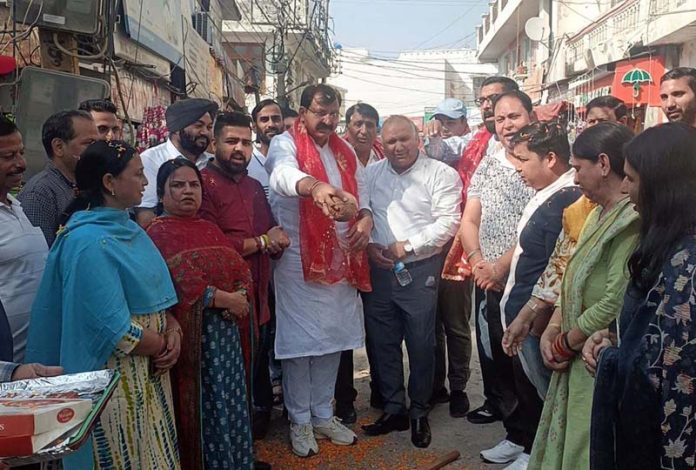 MLA Arvind Gupta inaugurating development works in Shakti Nagar on Sunday.