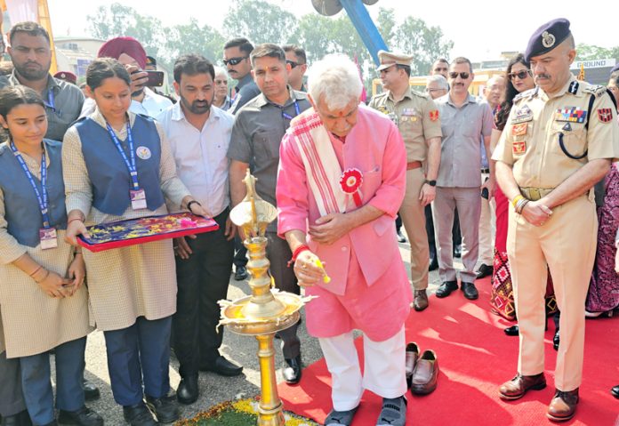 LG inaugurating J&K Police's Diwali Mela at Gulshan Ground, Jammu on Tuesday. — Excelsior/Rakesh