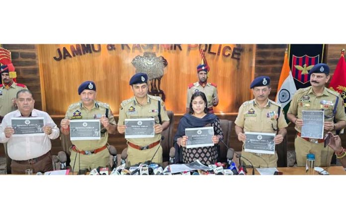 Police officers releasing a poster regarding the annual Diwali Mela at DPL Jammu on Saturday. -Excelsior/Rakesh