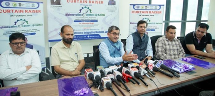 Director CSIR-IIIM addressing media persons at Jammu on Friday.