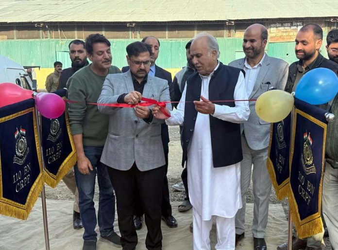 Minister Satish Sharma inaugurating first digital weighbridge at Lethpora FSD on Sunday.