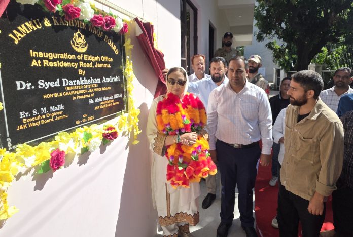 Waqf Board Chairperson Dr Syed Darakhshan Andrabi inaugurating a new office of the Board at Eidgah, Jammu. -Excelsior/Rakesh Waqf Board Chairperson Dr Syed Darakhshan Andrabi inaugurating a new office of the Board at Eidgah, Jammu. -Excelsior/Rakesh