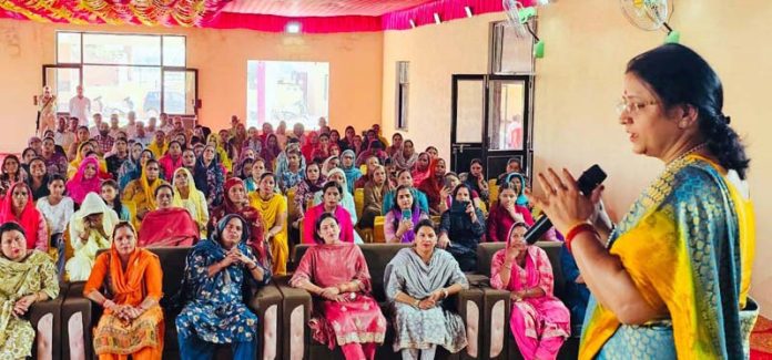 BJP general secretary, Sanjita Dogra addressing a party meeting in a border area of Jammu on Sunday.