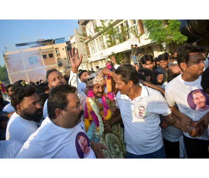 Supporters of Rinku Gill celebrating victory of their leader in Civic Safai Karamchari Union elections.