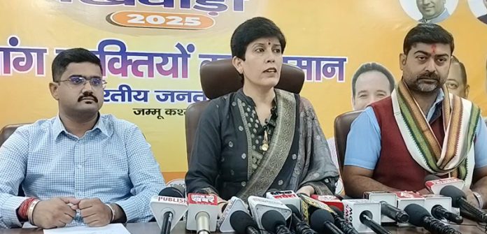 BJP leaders at a press conference at Jammu on Monday.