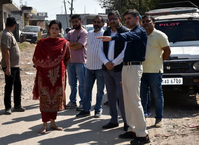 DC inspecting road renovation work in Udhampur town on Friday.