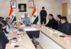 LG Kavinder Gupta chairing a meeting at Leh on Tuesday.